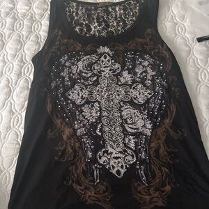 Embellished Black Tank Top